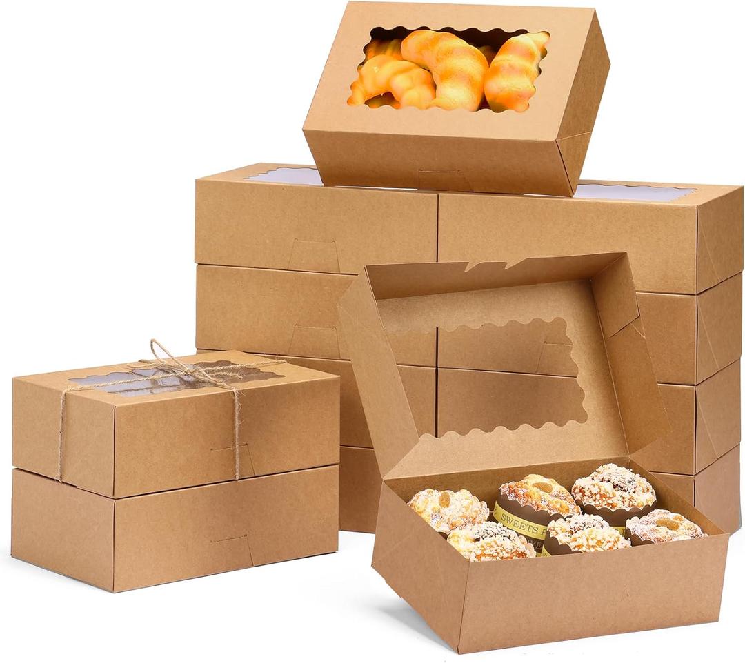 Moretoes 28pcs Cookie Boxes with Window, 9x6x3 Inch Brown Bakery Boxes Pastry Containers for Chocolate Covered Strawberries, Candy, Muffins, Donuts