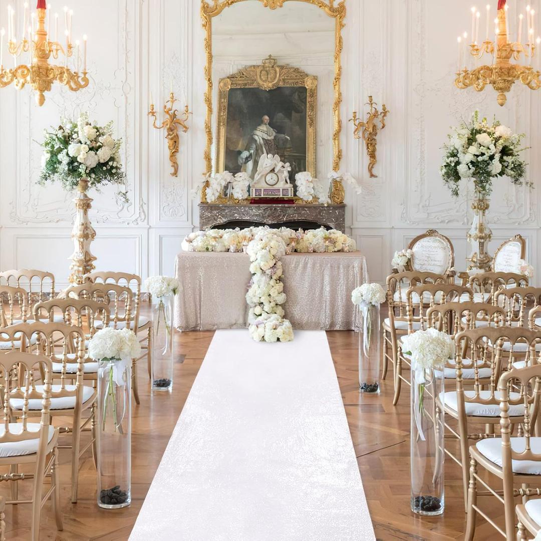 White Aisle Runner Wedding 2x15ft Shimmer Carpet Runner for Ceremony Sequin Aisle Runner Rug Outdoor Runner