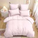 Nayoroom Pink Striped Duvet Cover Queen Size White Stripe Duvet Cover Dorm Bedding Set 3 Pieces Soft Lightweight Washed Microfiber Farmhouse Bedding Set Gifts for Women Men