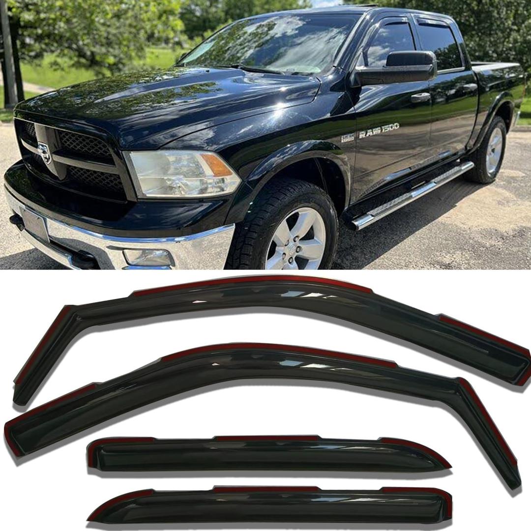 in-Channel Window Deflectors for Dodge RAM 1500 2500 3500 Crew & Mega Cab 2009-2018, Window Visors Vent Rain Guards for Cars Trucks, Sun Shades Vent Deflector, Truck Accessories