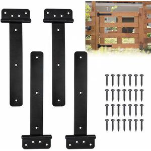 4 Pack Heavy Duty Gate Hinges, T Strap Door Hinges Shed Gate Barn Fence Door Hinge, Black Wrought Rustproof Outdoor Tee Hinge for Wooden Fences, Barn Shed Garage Door Gates (11 Inch - 4 Pcs)