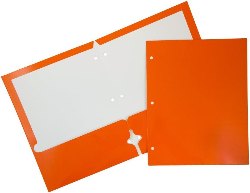 JAM PAPER Laminated Two Pocket Glossy 3 Hole Punch School Folders - Letter Size - High Gloss Orange - Bulk 25/Pack