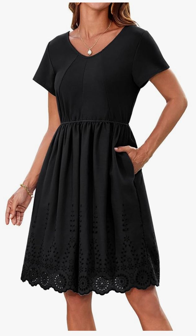 GRACE KARIN Women's Summer Short Sleeve Mini Dress V Neck A Line Casual Embroidery Vacation Beach Short Dresses with Pockets, Size  Medium