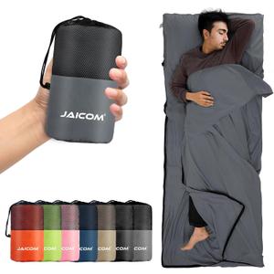 Sleeping Bag Liner, Travel Sheets & Adult Sleep Sack, Ultralight and Portable Summer Sleeping Bag - Ideal for Backpacking, Hotels and Hostels, Business Trips, Camping (Grey)