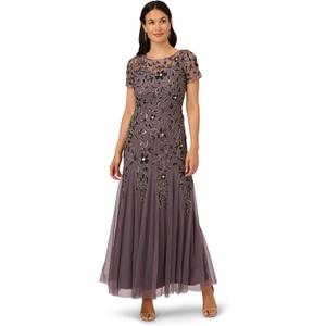 Adrianna Papell Womens Bead Long Dress with Godets (14, Moonscape)