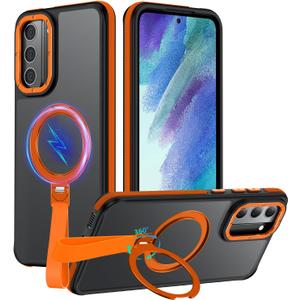 for Samsung Galaxy S21 FE Phone Case with 360° Spin Magnetic Stand-Finger Strap, [Fit for MagSafe][Mil-Grade Protection] Non-Slip Shockproof Ring Holder Matte for S21 FE 5G Case (Orange)