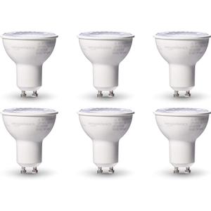 Amazon Basics MR16 LED Light Bulb, 50 Watt Equivalent, Energy Efficient 7W, GU10 Base, Warm White 3000K, Dimmable, 10,000 Hour Lifetime , 6-Pack