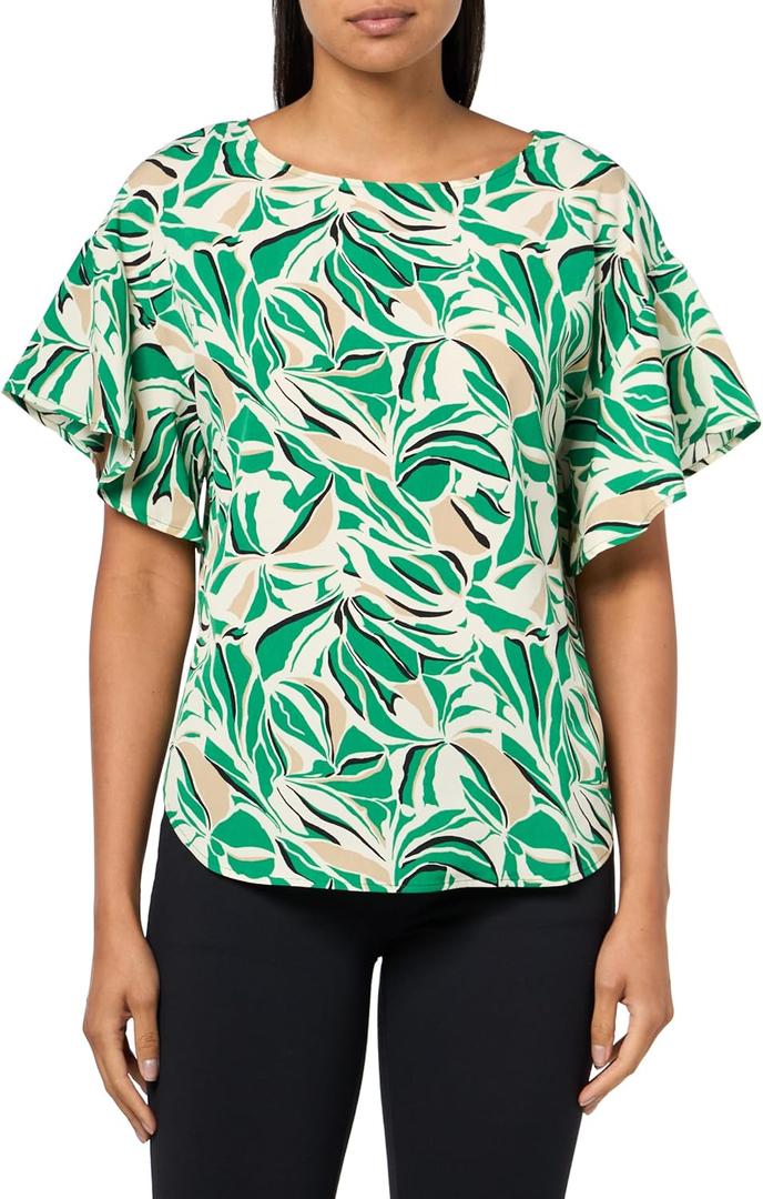 Anne Klein Womens Women's Flutter Sleeve Printed Top (S)