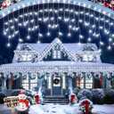 Christmas Lights Outdoor, 53 FT 486 LED Christmas Light for Outside, Timer & Memory, Plug in 8 Modes Hanging Fairy Light with 108 Drops for House Eaves Yard Patio Holidays Decorations, Cool White