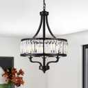 15.75 " Modern Black Crystal Chandelier,3-Light Farmhouse Dining Room Light Fixture Over Table Adjustable Height Hanging Industrial Pendant Lights Kitchen Island,Living Room Kitchen Island Entryway 