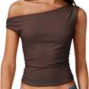 Women Off Shoulder Tops Sleeveless Shirts Y2K Going Out Crop Tank Top Brown (Brown, M)