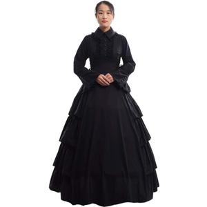 GRACEART Women Victorian Rococo Dress Gothic Ball Gown Costumes (Dress & Hoop Skirt) Black, XL
