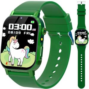 Kids Smart Watch Boys and Girls Toys for Age 5-12, 32 Puzzle Games HD Touch Screen Video Music Player Alarm Learning Cards Audiobook Calendar Calculator Pedometer Educational Toys Birthday Gifts (Green)