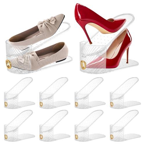 keappubest Shoe Slot Organizer 10 Pack - Shoe Slots，Can Save 50% of Shoe Stackers Space，Adjustable Shoe Stacking Device, Double-Layer Design for Shoe Slots Organizer for Closet. (Clear, 10 Pack)