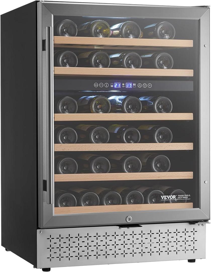 VEVOR Bottled Drinks Cooler, 46 Bottle Dual Zone Bottled Drinks Fridge, Built-in & Freestanding Fridge with Glass Door, Adjustable Shelves, Digital Temperature Control, Bottled Drinks Cooler Refrigerator for Home, Office, Bar