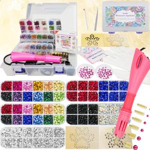 Hotfix Rhinestones Applicator Bedazzler Hot Fix Applicator Tool Kit with Crystals Gems 8600Pcs for Bedazzling Clothes Clothing Fabric Bedazzle, Heat Bedazzled Diamond Pen Setter Iron on Wand with Tips