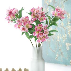3Pcs Artificial Peruvian Lily Flowers Branches 30.7In Fake Silk Azalea Long Stem Alstroemeria Flower for Wedding Home Party Decoration (Pink)