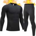 TEEPIRE Mens Thermal Underwear Set with Lightweight Ultra Soft Fleece Lined,Long John Set, Skiing Base Layer (Medium, 1 Pack Black Thermal Set)