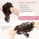 2PCS Messy Bun Hair Piece Tousled Updo with Tendrils Wavy Curly Hair Bun Scrunchies Ponytail Extension Elastic Band Hairpieces For Women (Dark Brown Mix Light Auburn)