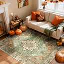 Area Rugs 4'x6' Washable Non-Slip, Floral Vintage Distress Print Pattern Medallion Carpet for Living Room Bedroom Dining Room, Brick Red Rust Neutral Brown Burnt Orange Green