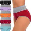 CULAYII High Waisted Underwear for Women Cotton No Muffin Top Full Coverage Briefs Soft Stretch Ladies Panties 5 Pack (XX-Large, Multicoloured C-5 Pack)