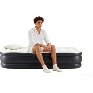 Simple Deluxe Camping Air Mattress, Built-in Fast Inflation Pump, Leak-Free & Foldable Design, Portable Inflatable Airbed with Carry Bag for Camping, Home & Travel (Twin-16'' height, Black)