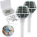 Arlai 2pcs 7.1" Bridal Bouquet Stand Wedding Bridal Bouquet Holder Foam Flower Handles (Green+White), with 50pcs Bouquet Pin Brooch Flower Pin Teardrop Pearl Head Pin for Bride Artificial Flower
