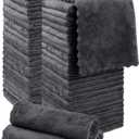 Orighty Washcloths 48 Pack, Ultra Soft Face Cloths 12 x 12 inch, Absorbent & Quick Drying Coral Velvet Washcloth Bulk, Multi-Purpose Face Cloth for Household, Cleansing and Sport (Grey)