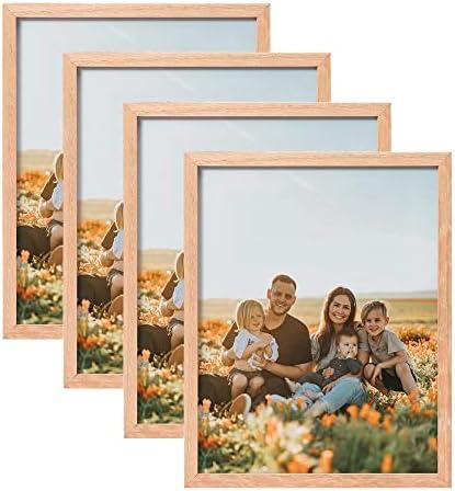 ATOBART 8x10 Set of 4 OAK Wood Picture Frame Solid Wooden Photo Frame Natural Wood Color Frames with Real Glass for Wall Mounting or Tabletop Living Room Bedroom Home Decor
