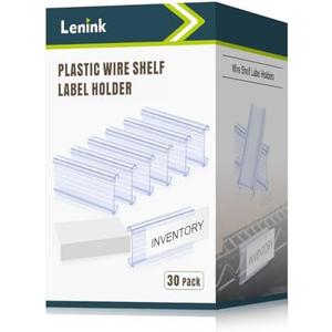 Lenink 30Pcs Wire Shelf Label Holders,Plastic Wire Rack Label Holder,Compatible with Metro 1-1/4in Shelves,Label Area 3in Lx1.25in H (Label Paper Insert Included)