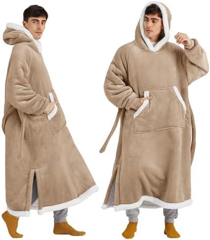 Bedsure Wearable Blanket Hoodie, Long Hooded Blanket Sweatshirt as Mothers Day Gifts for Mom, Cozy Sherpa Hoodie for Adult, Oversize, Beige