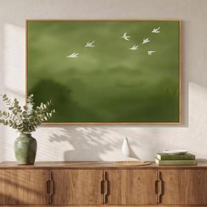 Framed Green Abstract Wall Art Decor for Living Room, 24x36 In