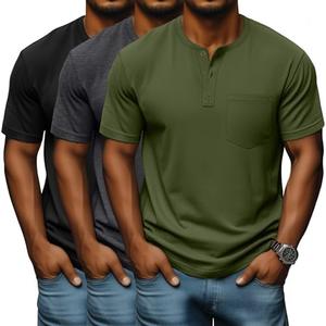 Neer 3 Pack Men's Big and Tall Henley T-Shirts, Short Sleeve Cotton Pocket Oversized Tops Casual Summer Soft Loose Basic Tees 5XL