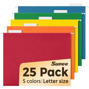 SUNEE Hanging File Folders Assorted Colors, 25 Pack File Folders Letter Size with 1/5-cut Tabs, Stay Organized for Your Home and Office Bulk File and Documents