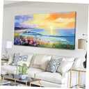 Ocean Sunset Wall Art Large Framed Canvas 40L" x 20W" Blue Seascape Painting