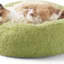 Bedsure Calming Cat Beds for Indoor Cats - Small Cat Bed Washable 20 inches, Anti-Slip Round Fluffy Plush Faux Fur Pet Bed, Fits up to 15 lbs Pets, Green