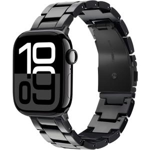 V.R.HOPE Resin Watch Band Compatible with Apple Watch Band for Women 42mm 44mm 45mm 46mm49mm Tortoise Fashion Lightweight Bracelet Strap for iWatch Series Ultra3/11/10/9/8/7/6/5/4/3/2/1/SE3(Black)