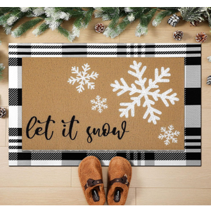 Drydiet 2 Pcs Winter Let It Snow Coir Doormats Outdoor Snowflake Welcome Door Mats Layered Buffalo Plaid Front Door Rugs Non Slip Floor Mats for Christmas Porch Entryway Indoor Outdoor Decor