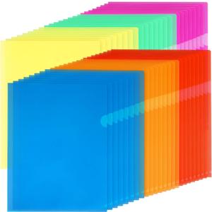 KTRIO Clear Plastic Folders Sleeves 48 Pack, 6 Assorted Colors, Documents Project Pockets for Letter Size 8.5x11 Paper, L-Shaped File Jackets, Acid-Free Poly Plastic