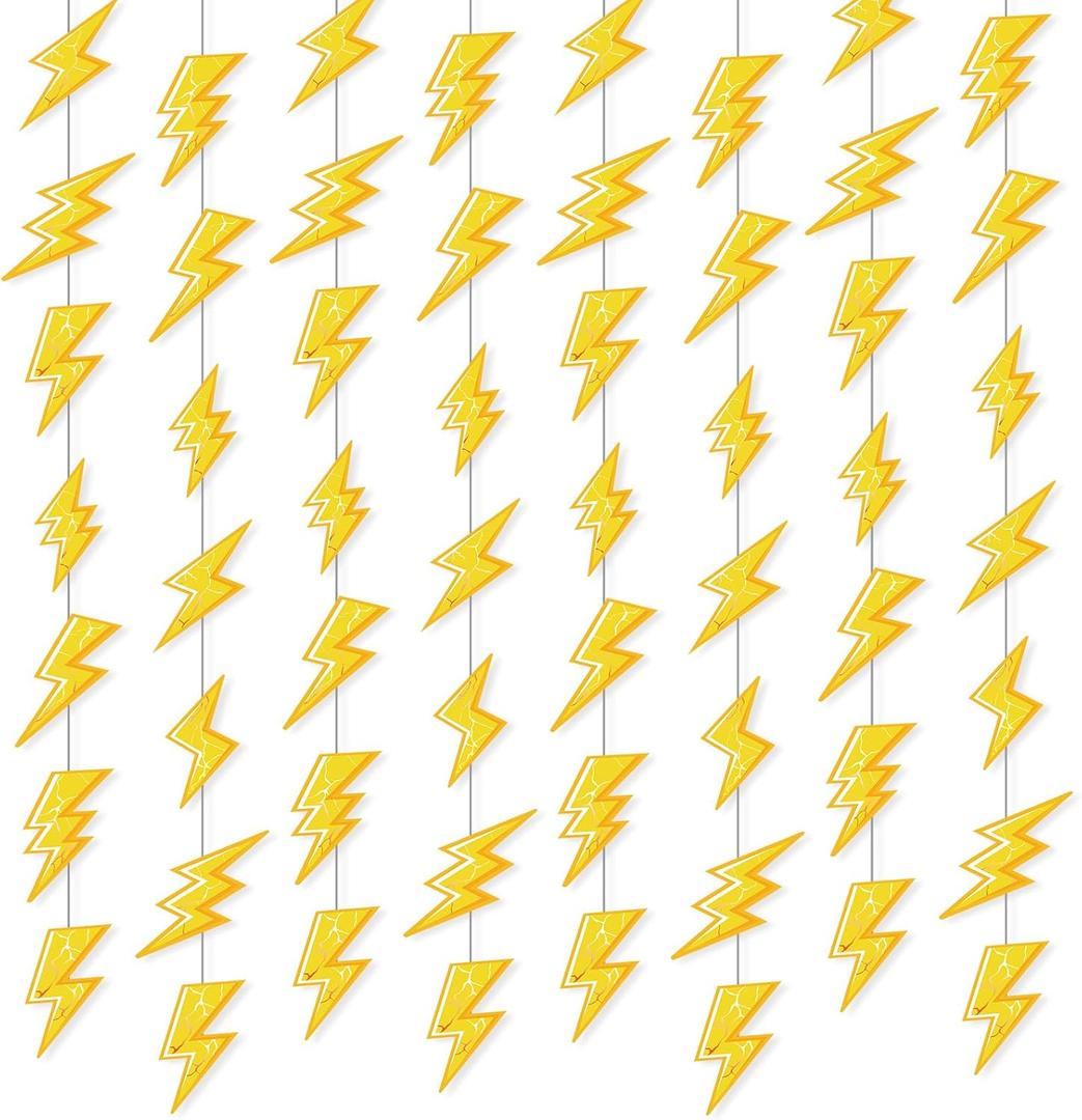 8 Pcs Lightning Hanging Decoration Lightning Bolt Hanging Banner Gold Lightning Flash Decor Weather Themed Decor for Yellow Lightning Birthday Party Baby Showers Decoration Supplies