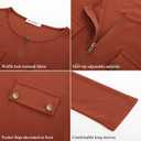 GRACE KARIN Waffle Knit Tops for Women, Long Sleeve Shirts Dressy Casual Tunic Tops, 2025 Fall Work Blouses with Zipper (XX-Large, Caramel)