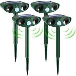 Solar Ultrasonic Animal Repellent Outdoor Waterproof Deer Repellent Sonic Cat Repellent Deterrent - Motion Activated Solar Animal Repeller Squirrel Rabbit Repellent Raccoon Repellent Yard Protection 4 PAck