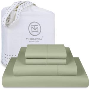 Threadmill Luxury 800 Thread Count California King 100% Cotton Sheets - Sage Green Sateen Weave Bed-Sheets, Better Than Egyptian Cotton, 4 Pc Solid Bed Set, Fits 16" Deep Pocket