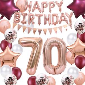 70th Birthday Decorations for Women, Rose Gold Jumbo Number 70th Birthday Balloons, Wine Red 70 Years Old Birthday Party Supplies Confetti Balloons Birthday Banner for Her Mum