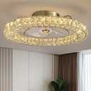 LUDOMIDE Flush Mount Ceiling Fan with Light, 22" Modern Crystal Chandelier Ceiling Fan with Smart 4-Light Color Change, Luxury LED Ceiling Fan, Low Profile Ceiling Fan for Bedroom (Gold)