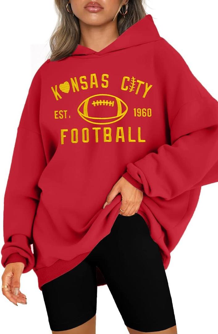 UNIQUEONE Game Day Sweatshirt Women Football Sweatshirts Football Mom Hoodie Touchdown Shirt Casual Crewneck Pullover (Red, S)