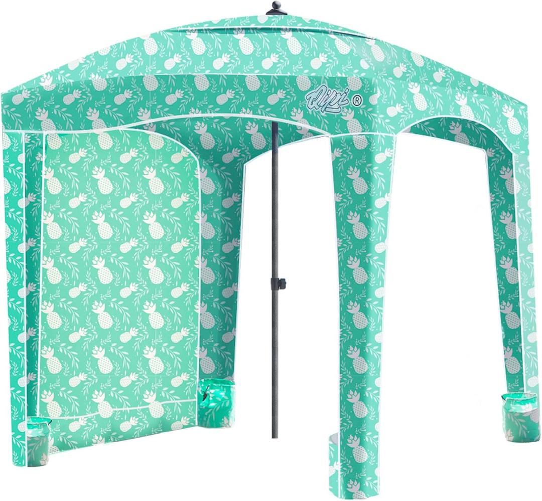 Qipi Beach Cabana - Easy to Set Up Canopy, Waterproof, Portable 6' x 6' Beach Shelter, Included Side Wall, Shade with UPF 50+ UV Protection, Ultimate Sun Umbrella - for Kids, Family & Friends (Pineapple Jungle)