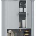 Wall Mounted Bathroom Cabinet Wooden Storage Cabinet with 2 Doors & Adjustable Shelf, Hanging Wall Cabinet Over Toilet, Upper Cabinet Storage Cupboard forBathroom, Kitchen,Laundry Room, Light Grey 18.3D x 57.9W x 64.8H cm