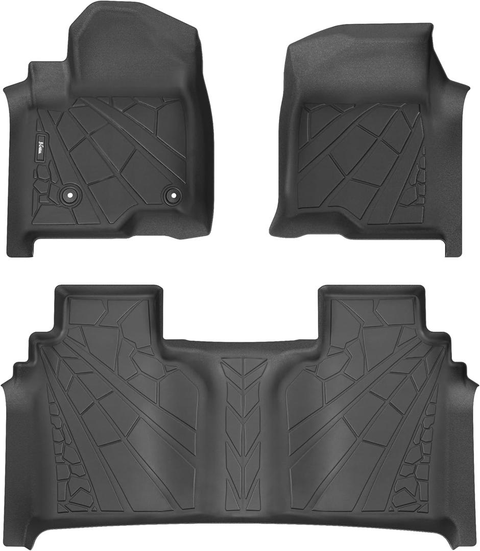 KARPAL Floor Mats Fit for 2019-2024 2025 Chevrolet Silverado 1500/GMC Sierra 1500, 2020-2025 Chevy Silverado/GMC Sierra 2500HD/3500HD Crew Cab, TPE All Weather Floor Liner Car Mats, Front & 2nd Row