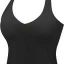 VOYJOY Women Halter Crop Top Padded V Neck Backless Sleeveless Workout Halter Tank Tops Going Out Yoga Gym Clothes (Large, Black)